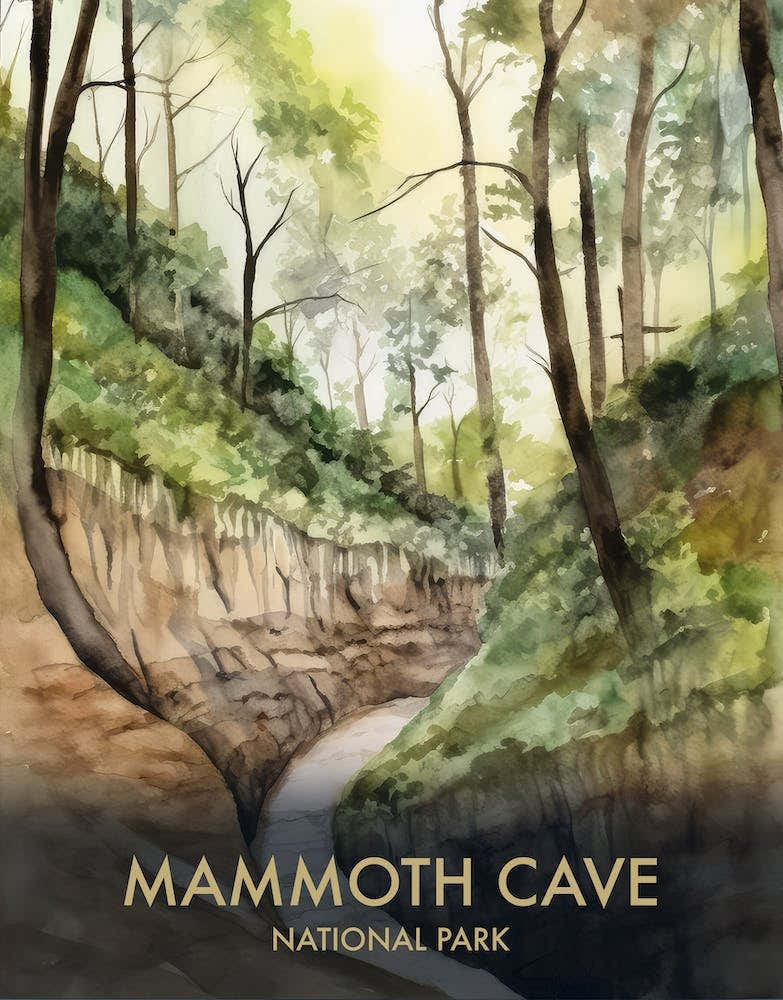 Mammoth Cave National Park Watercolour Vintage Travel Poster 1