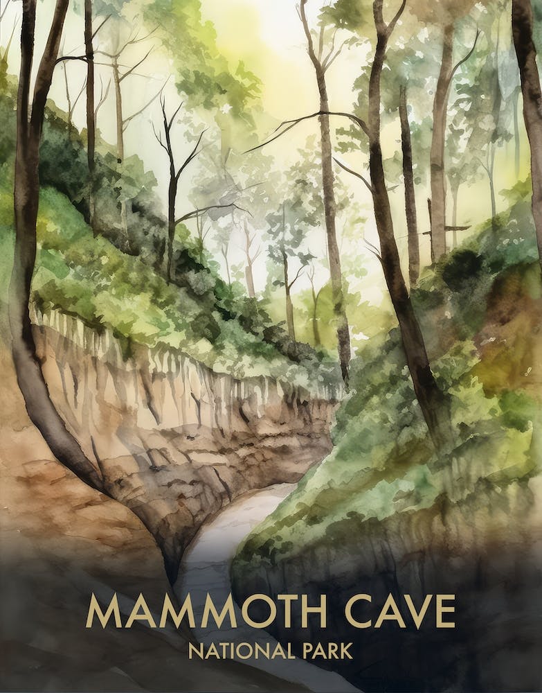 Mammoth Cave National Park Watercolour Vintage Travel Poster 1