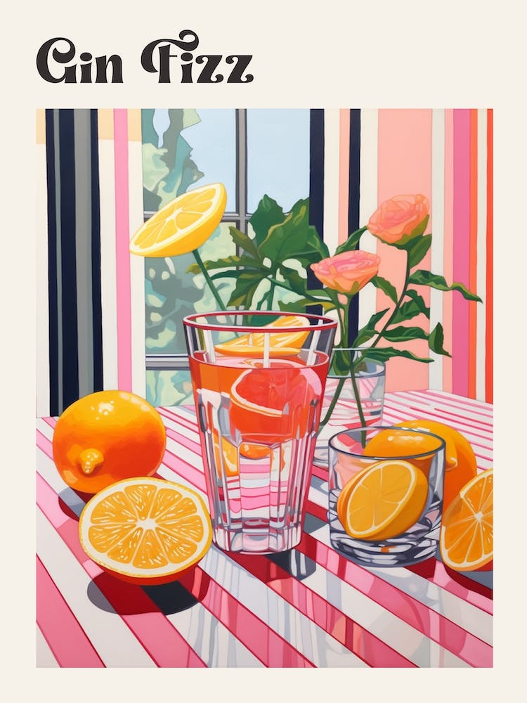 Gin Fizz Retro Cocktail Poster
