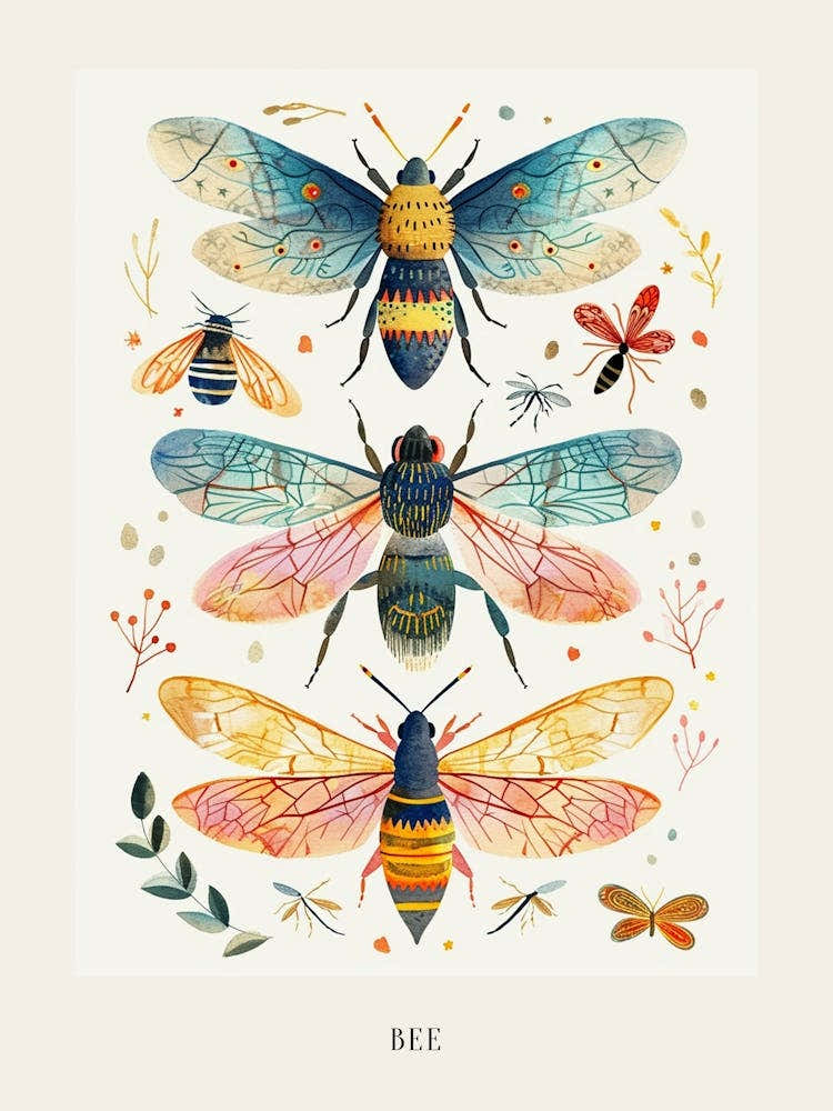 Colourful Insect Illustration Bee 1 Poster
