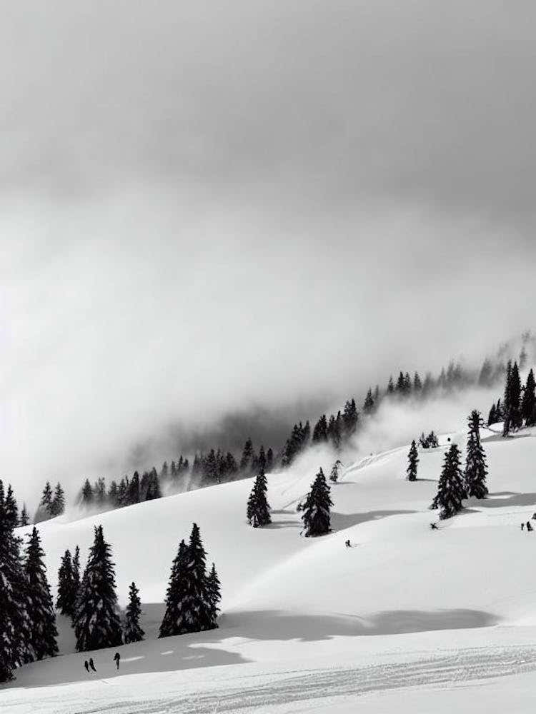 Avoriaz, France Black And White Skiing Poster