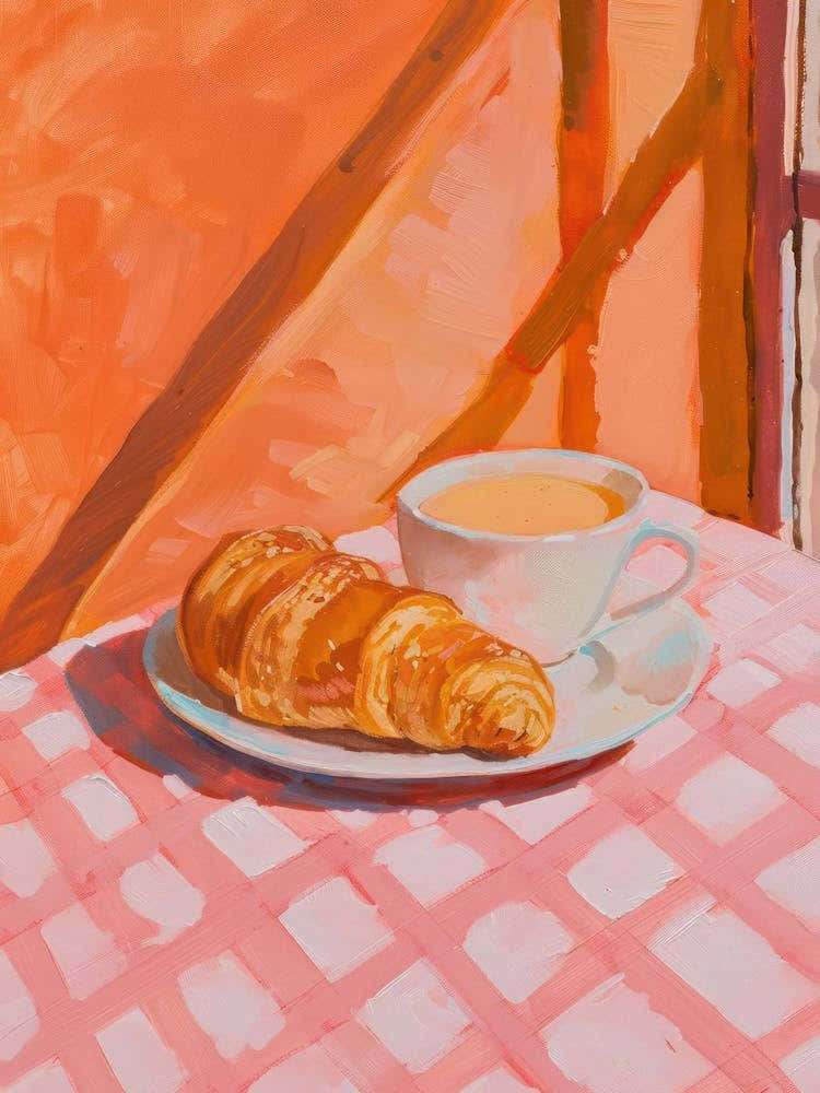 Pink Breakfast Food Yogurt, Coffee And Bread 2