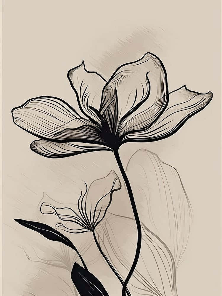 Lilies Line Art Flowers Illustration Neutral 5