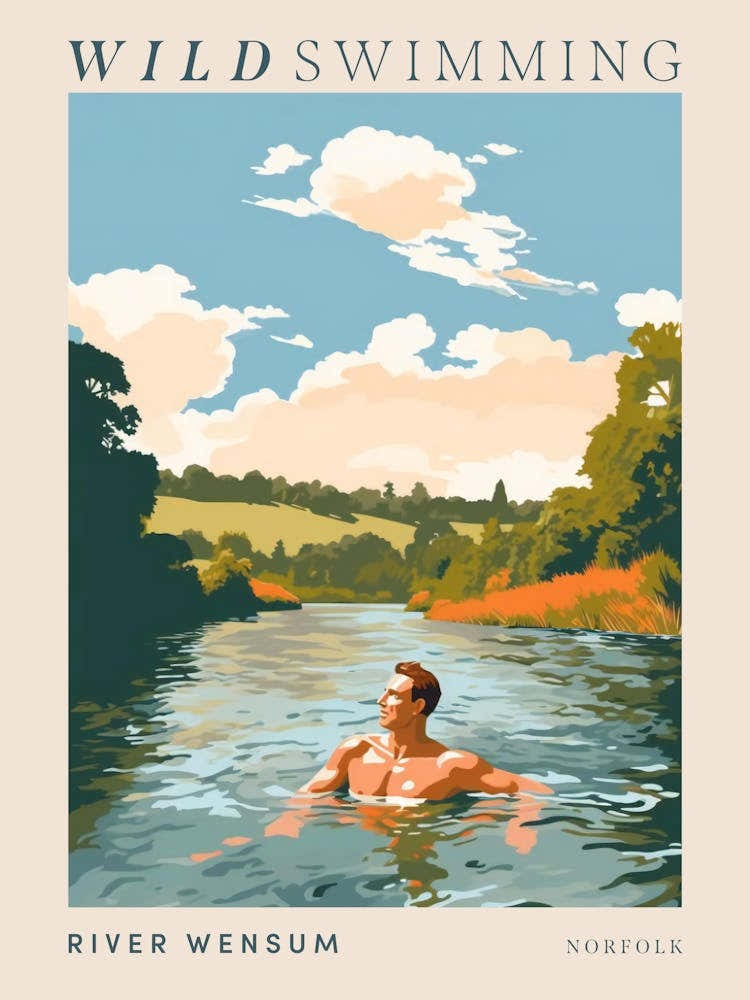 Wild Swimming At River Wensum Norfolk 2 Poster