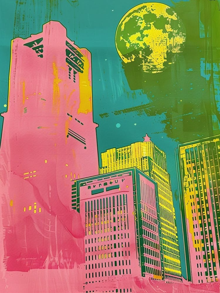 Japanese Retro Cityscape Silkscreen 4