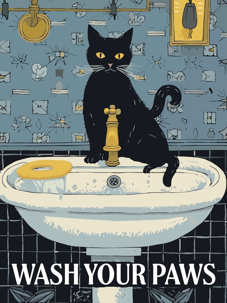 Wash Your Paws Cat Bathroom Sink