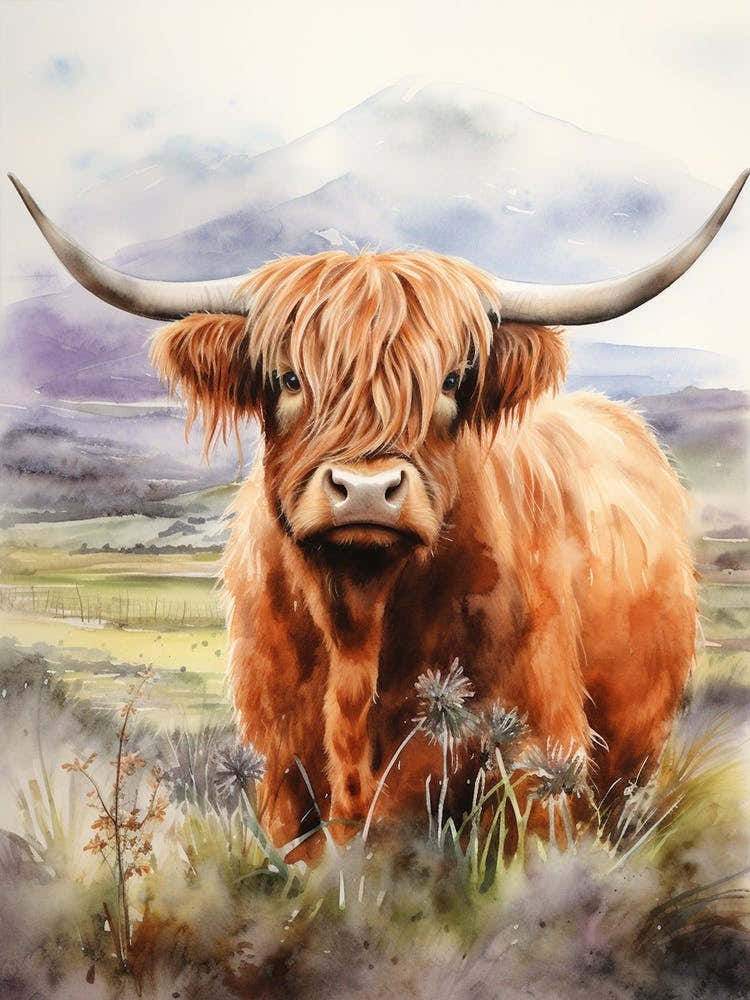 Highland Cow In The Grassy Land 4