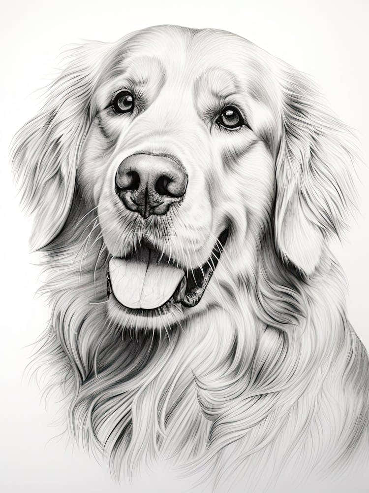 Golden Retriever Dog, Line Drawing 2