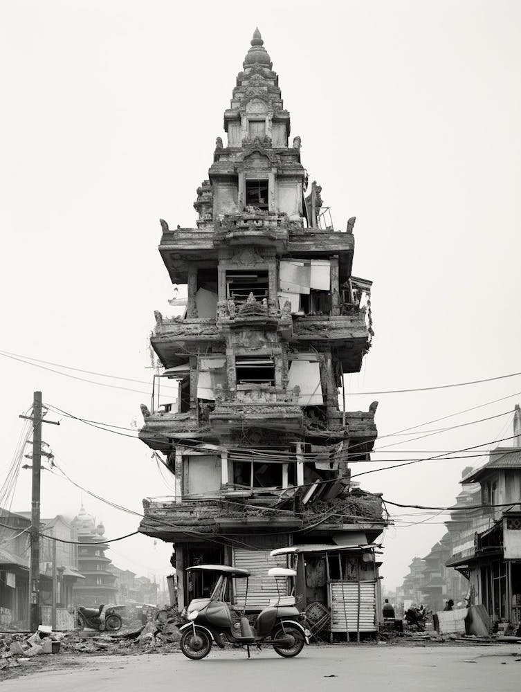 Phnom Penh, Cambodia, Black And White Old Photo 1