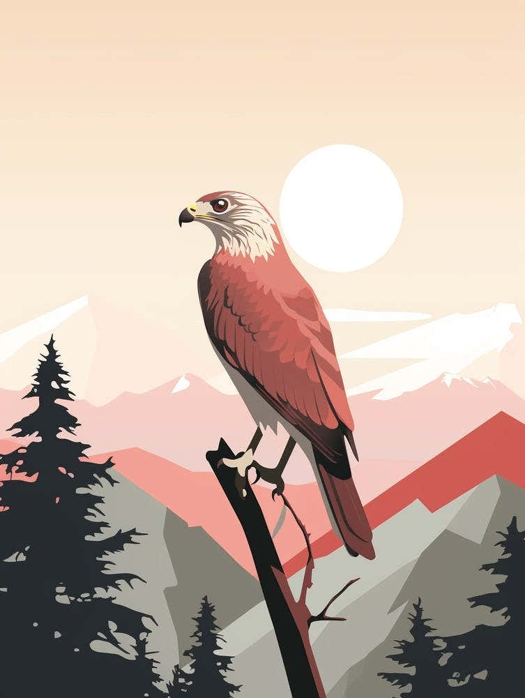 Minimalist Red Tailed Hawk 2 Illustration