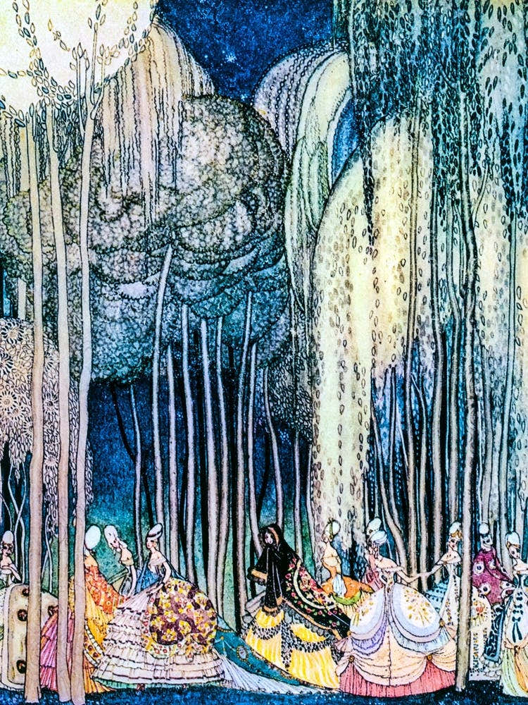 "The Princesses on Their Way to the Ball" Twelve Dancing Princesses by Kay Nielsen - East of the Sun and West of the Moon 1914 - Vintage Victorian Fairytale Art Signed Remastered High Resolution
