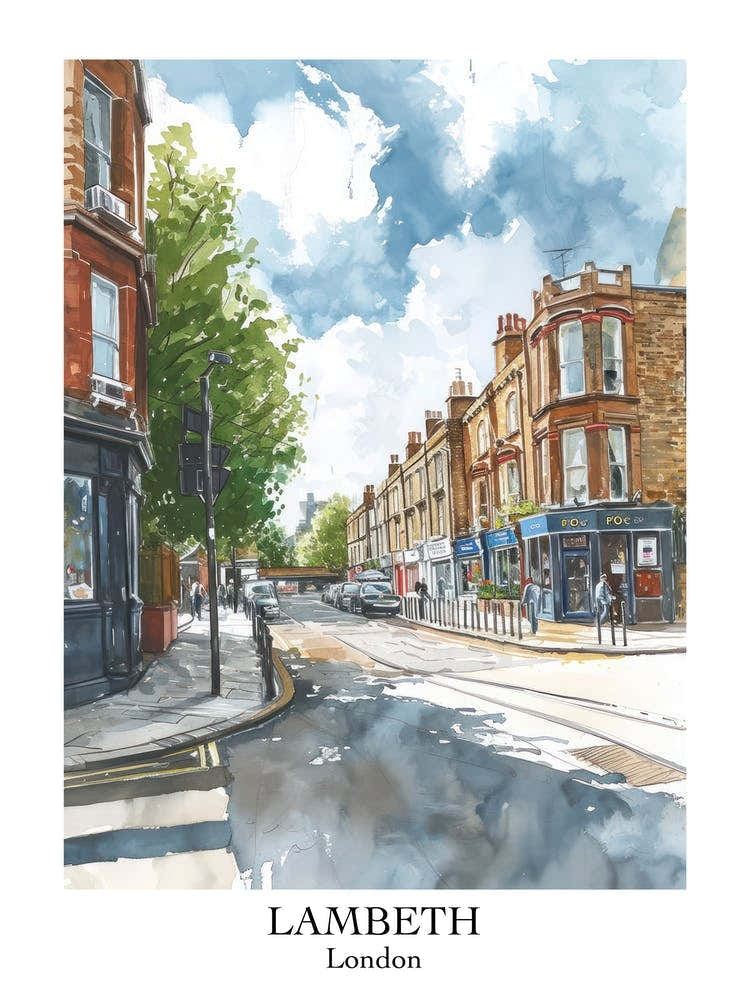 Lambeth London Borough   Street Watercolour 4 Poster