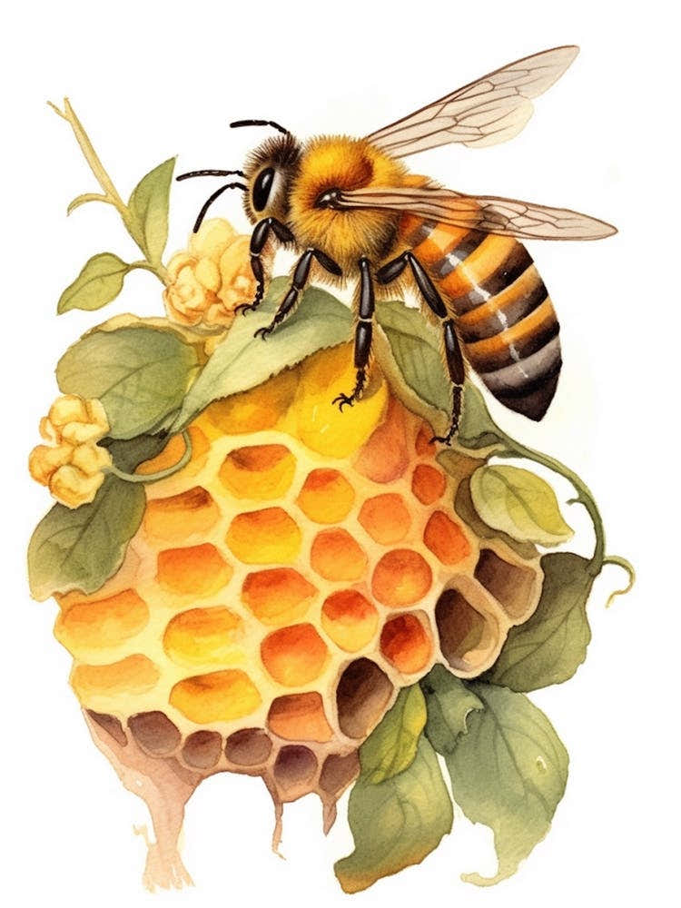 Honeycomb Bee Beehive Watercolour Illustration 3