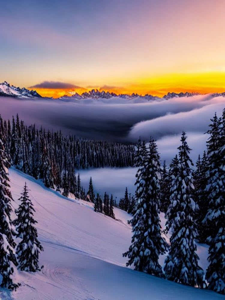Tignes, France Sunrise Skiing Poster