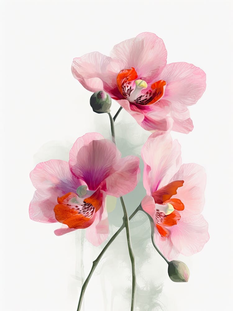 Orchids Flowers Acrylic Painting In Pastel Colours 7