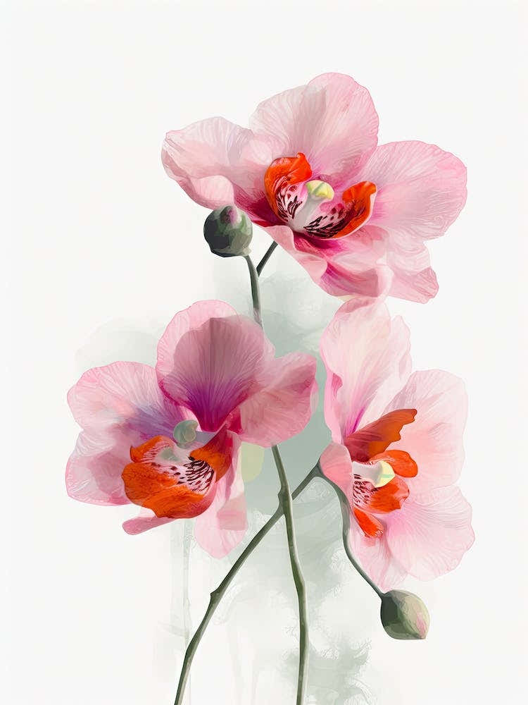 Orchids Flowers Acrylic Painting In Pastel Colours 7