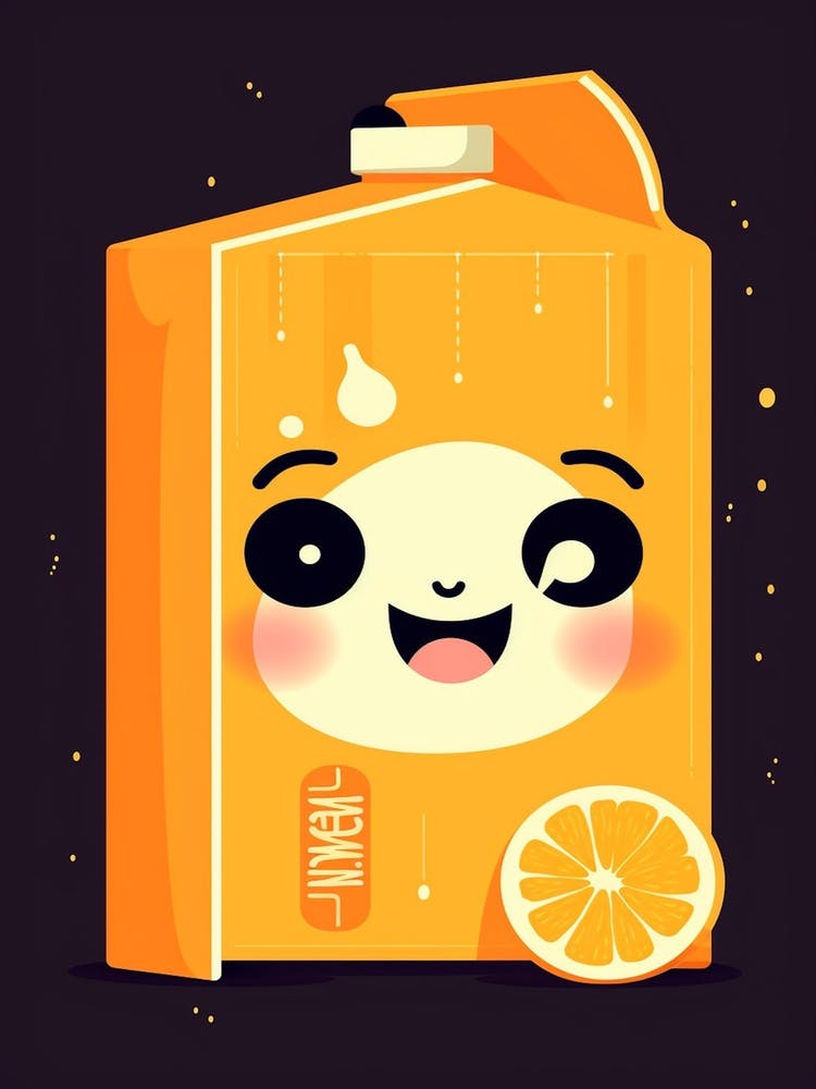 Orange Juice Box With A Cat Kawaii Illustration 3