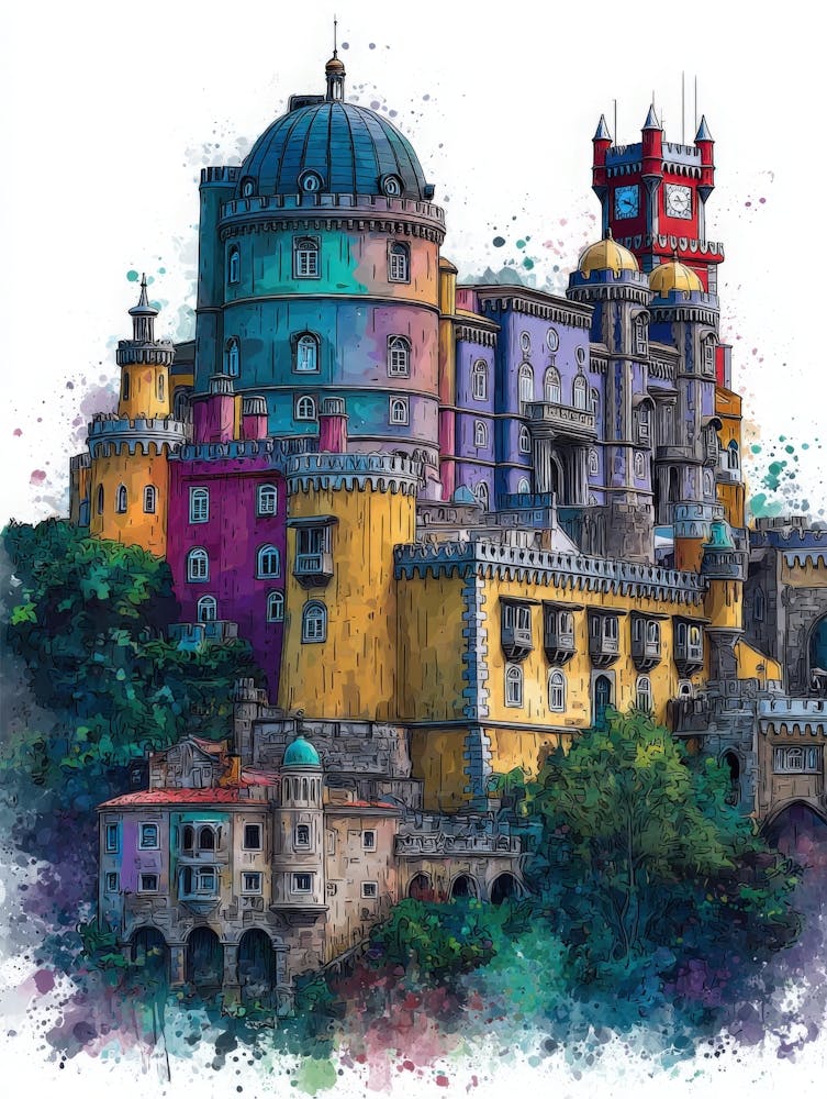 Aihrgdesign Isolated Watercolor Painting Of European Castles 5