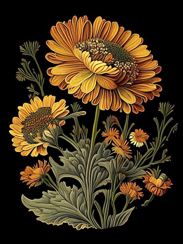 Calendula 1 Floral Botanical Vintage Poster Flower