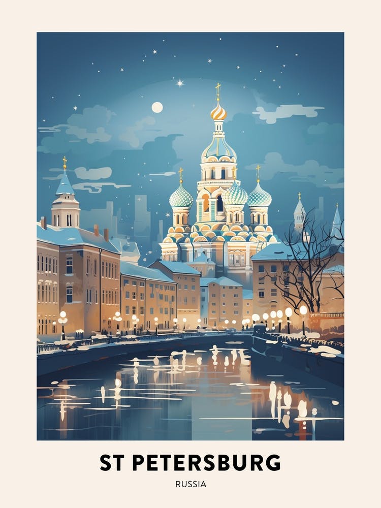Winter Night  Travel Poster St Petersburg Russia 2
