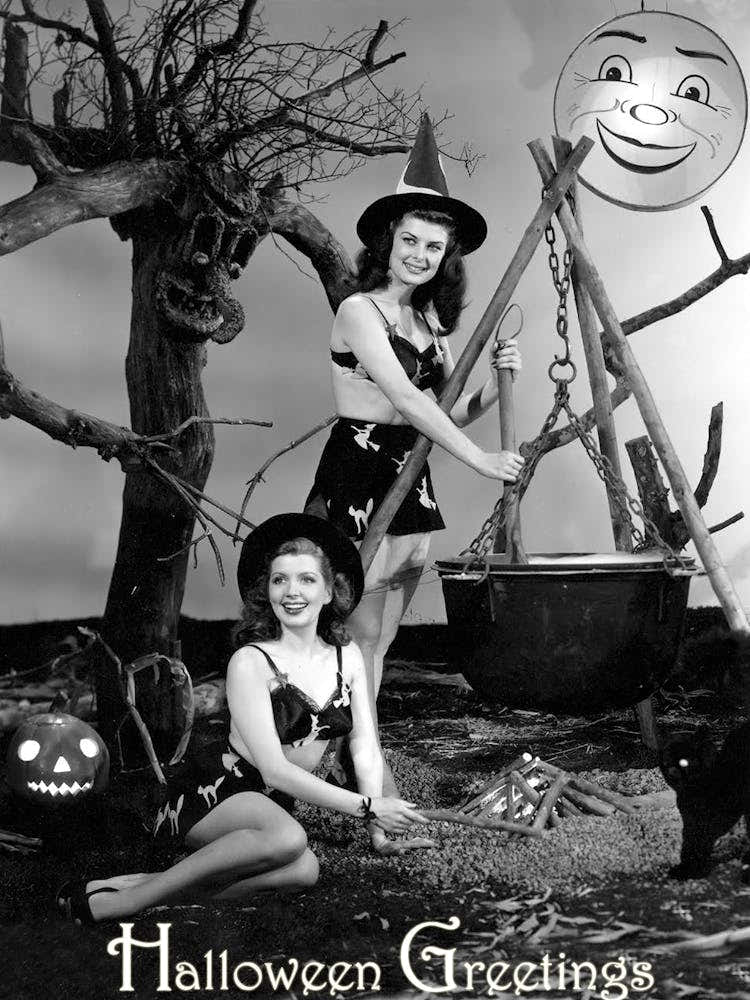 Young And Beautiful Pinup Witches On A Full Moon
