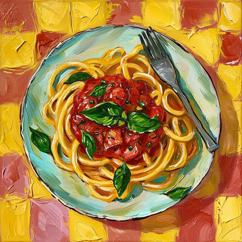 Spaghetti & Tomato Sauce Yellow Checkerboard 2
