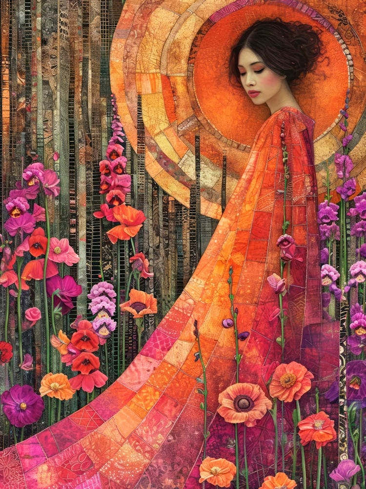 Lady in a Field of Flowers. Gustav Klimt Style