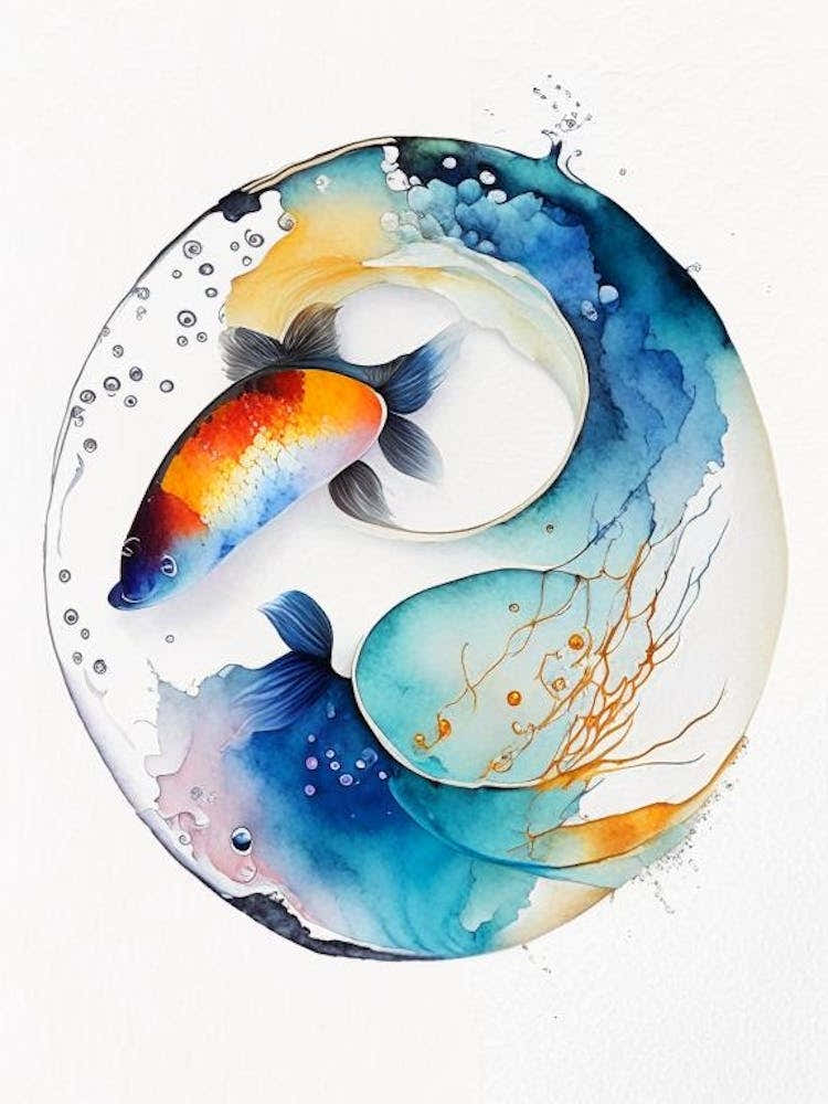 Fish 2 Yin And Yang Watercolour