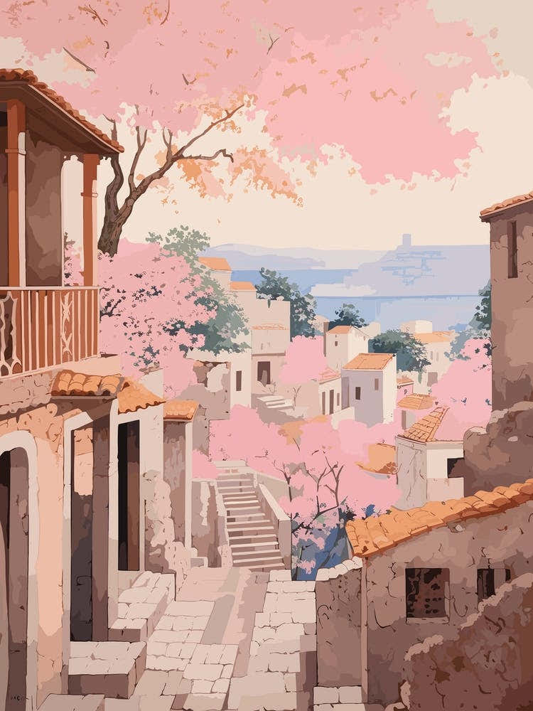 Byblos Lebanon 2 Vintage Pink Travel Illustration