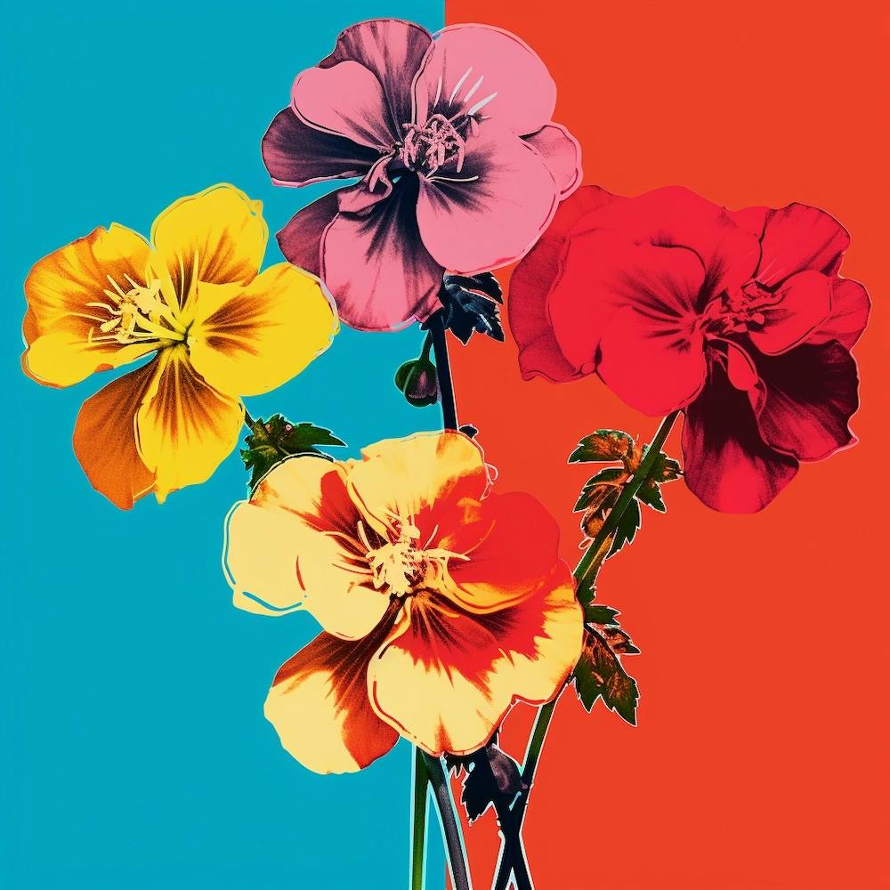 Andy Warhol Style Pop Art Flowers Geranium 1 Square