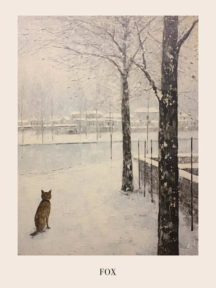 Vintage Winter Animal Painting Poster Fox 1
