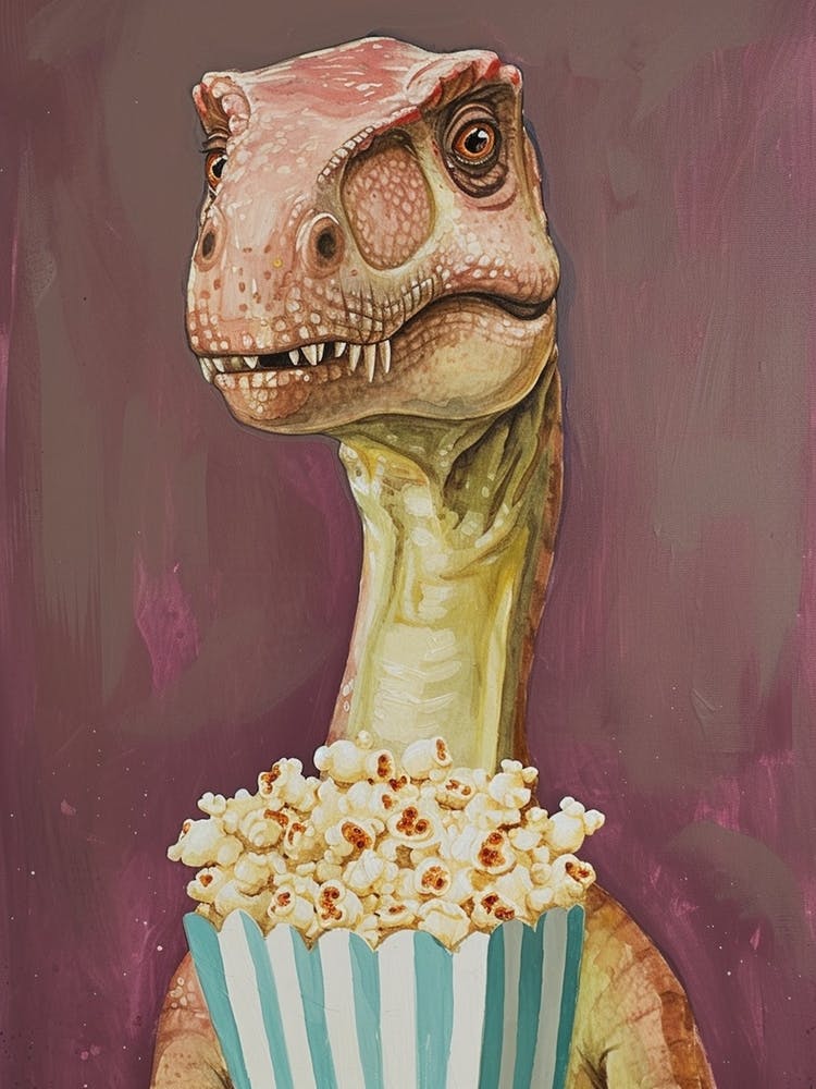 T Rex Dinosaur Eating Popcorn 1