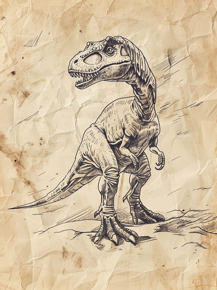Deinonychus Dinosaur Sepia Illustration