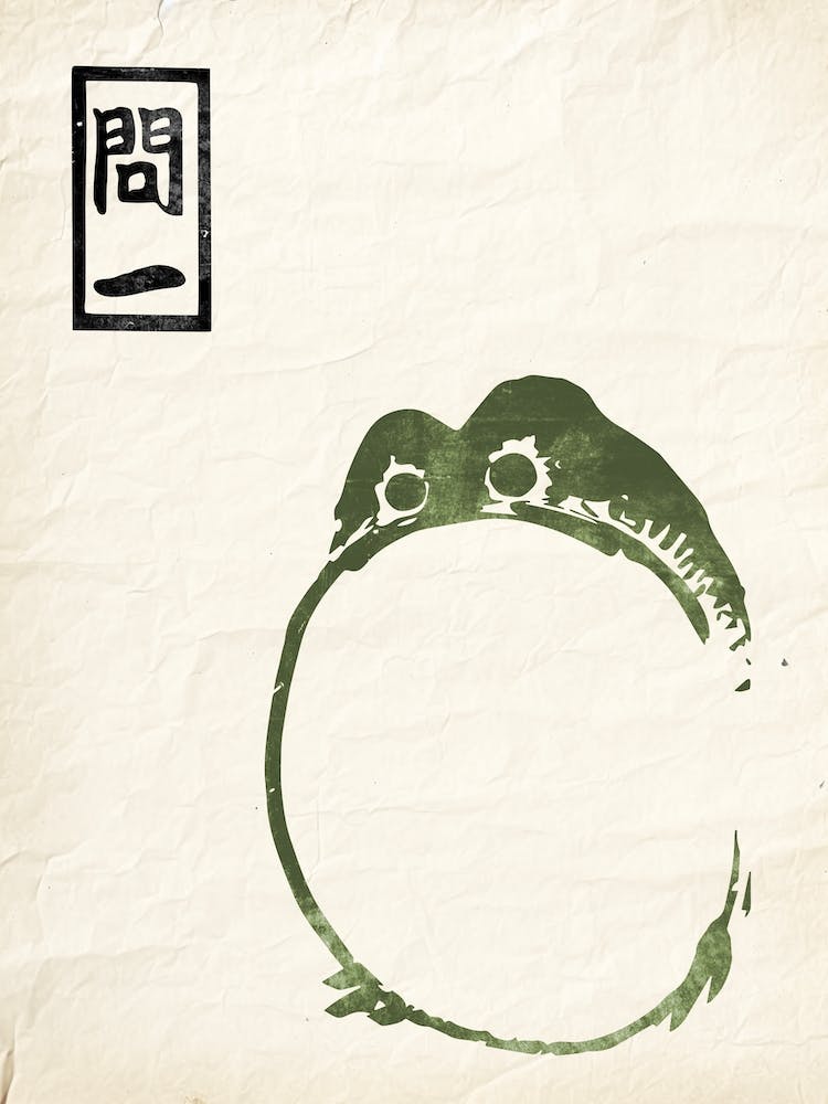 Frog Inspired Matsumoto Hoji On Vintage Paper Japanese Black And Green