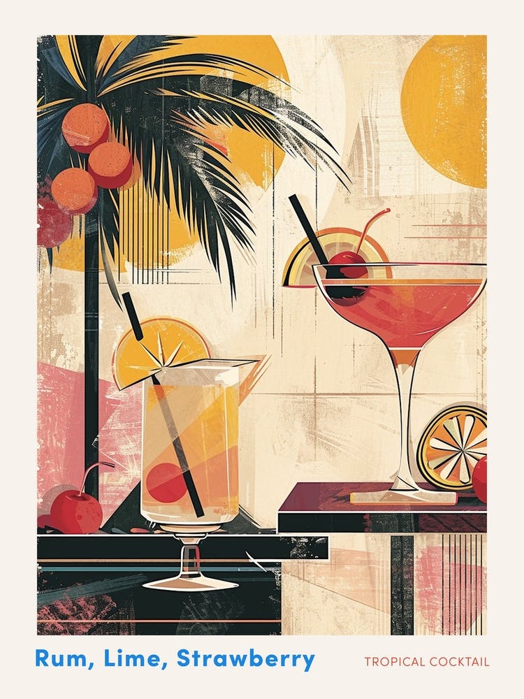 Art Deco Tropical Cocktails Poster