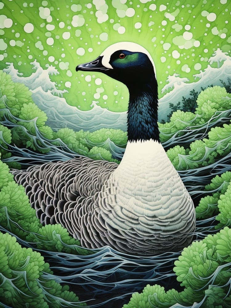 Ohara Koson Inspired Bird Painting Canada Goose 4