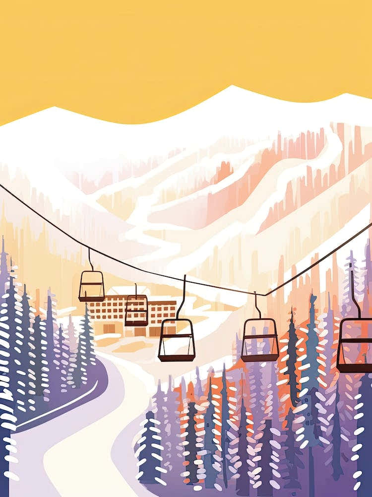 Sun Peaks Resort   British Columbia, Canada, Ski Resort Pastel Colours Illustration 1