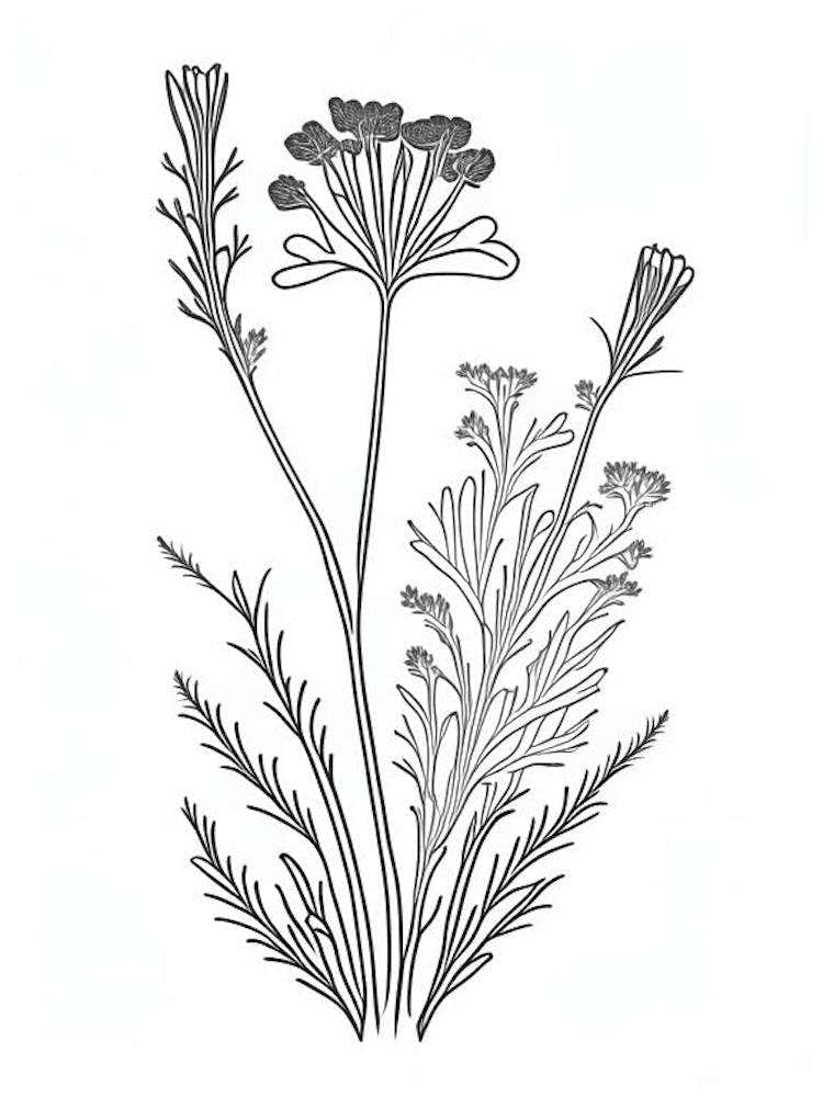 Costmary Herb William Morris Inspired Line Drawing 3