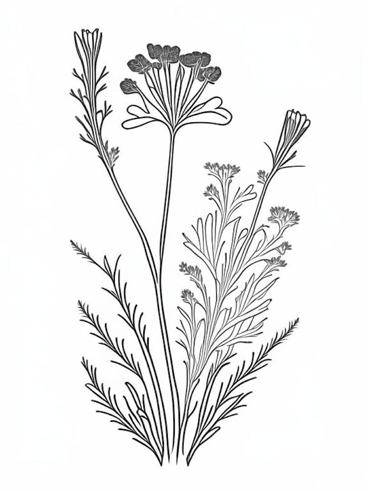 Costmary Herb William Morris Inspired Line Drawing 3