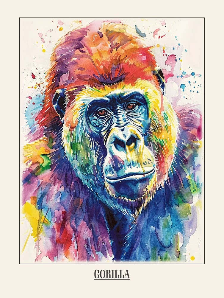 Gorilla Colourful Watercolour 1 Poster