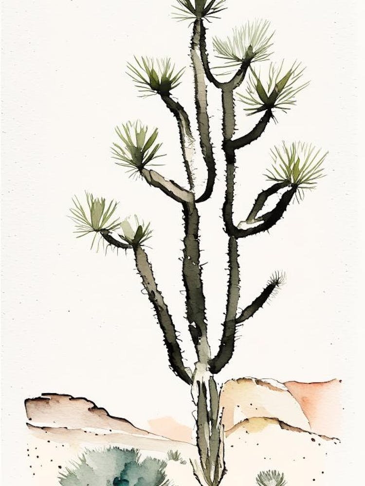 Joshua Trees In Mountains Minimilist Watercolour  (2)