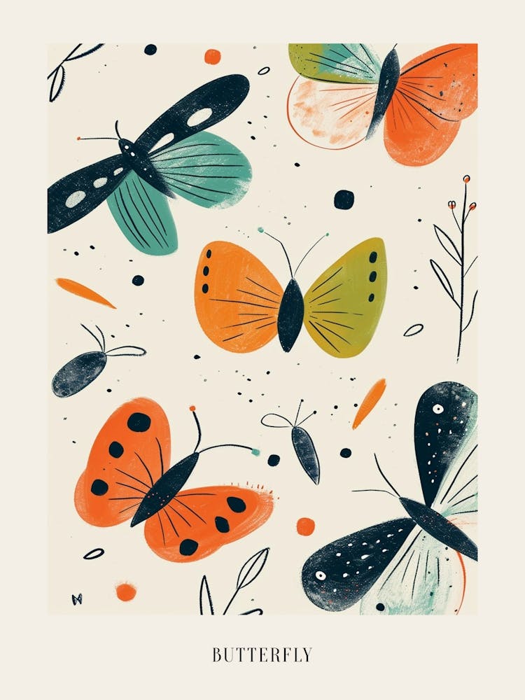 Colourful Insect Illustration Butterfly 2 Poster