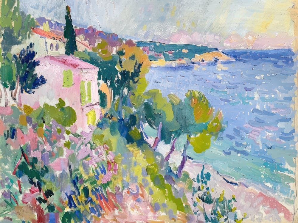 Seaside House Enchantment Painting Inspired By Paul Cezanne