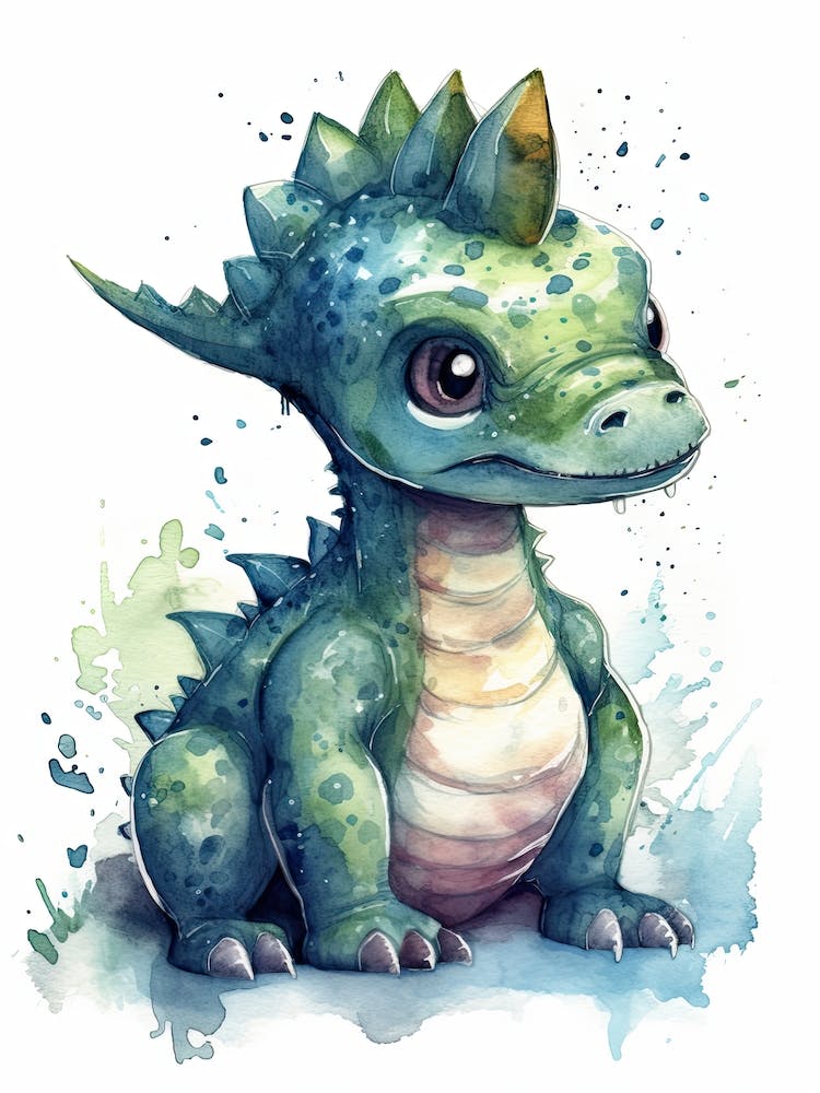 Sauroposeidon Cute Dinosaur Watercolour 3