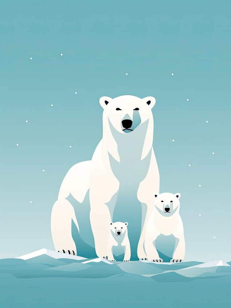 Snowy Embrace; Oil Painted Polar Bear Family