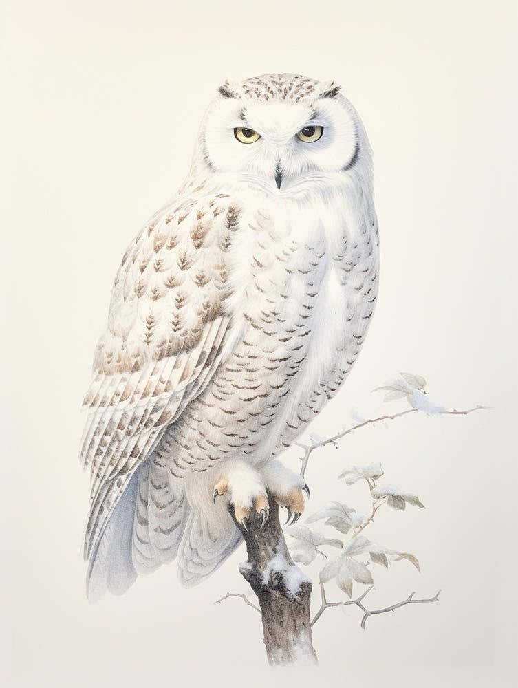 Vintage Bird Drawing Snowy Owl 2