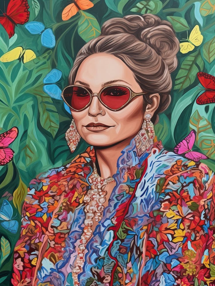Floral Handpainted Portrait Of Jennifer Lopez J Lo