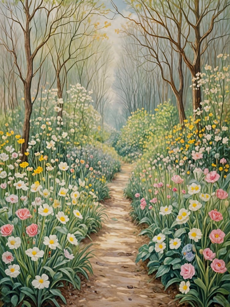 Secret Spring Path In The Woods
