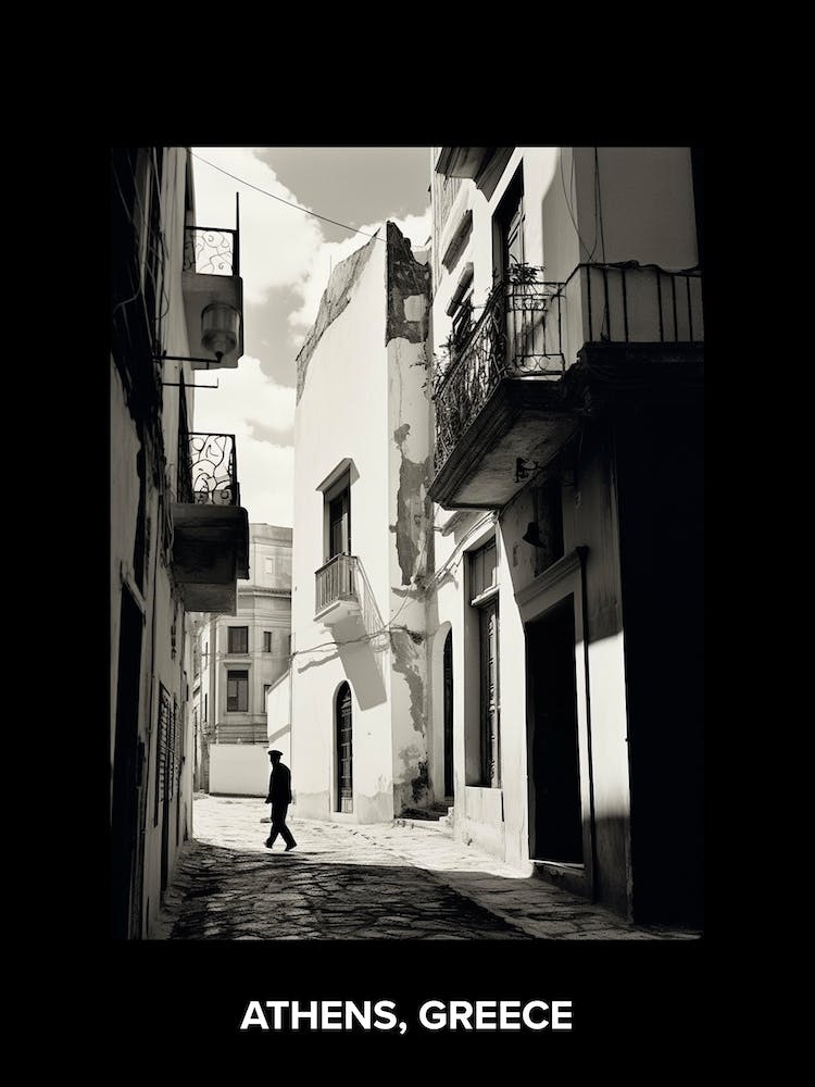 Poster Of Athens, Greece, Mediterranean Black And White Photography Analogue 2