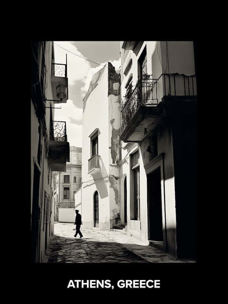 Poster Of Athens, Greece, Mediterranean Black And White Photography Analogue 2